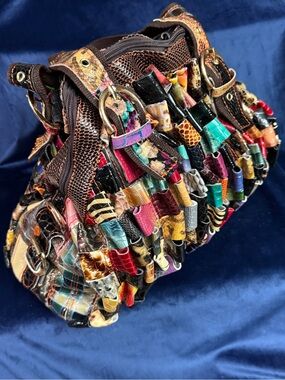 NWT Le Club Sunshine Multi-Color Patchwork Textured Statement Handbag & Strap